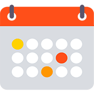A calendar with a few dates marked with colored dots